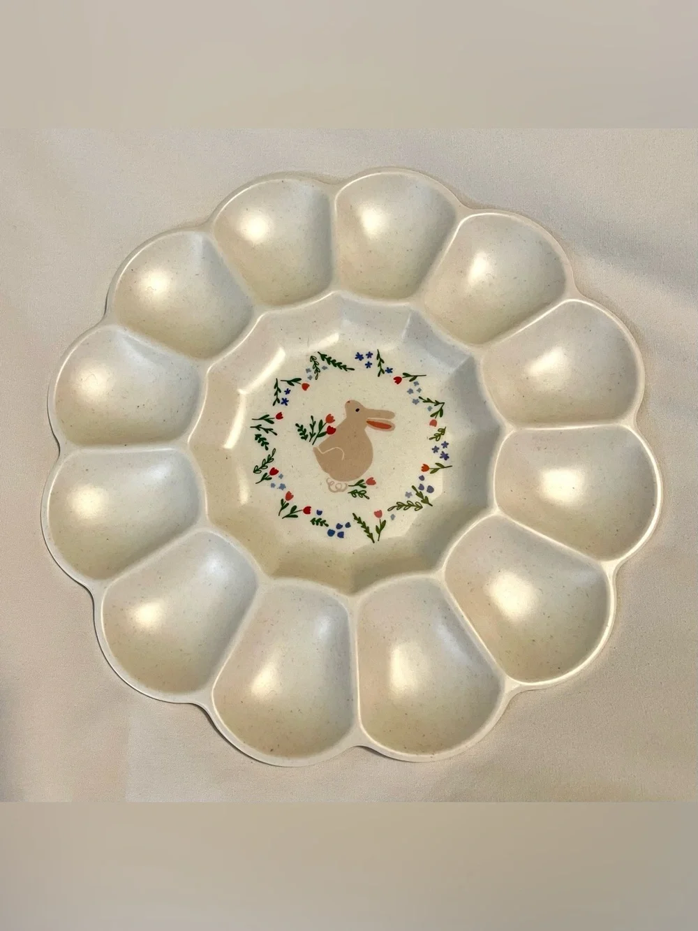 *EUC* Melamine Deviled Egg Platter -Rabbit Center Motif -12 Cups- Lucky Star Co